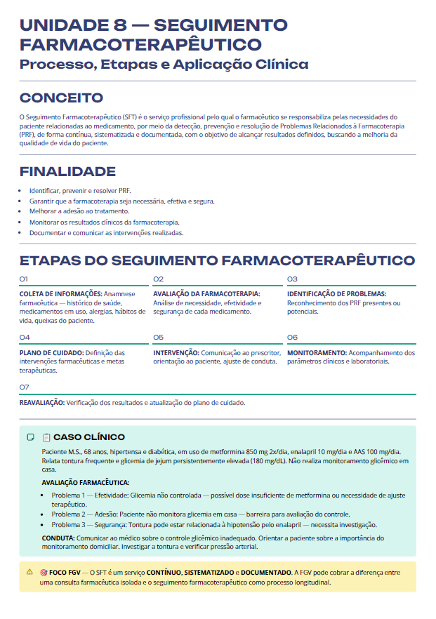 Página do material: Seguimento Farmacoterapêutico — processo, etapas e caso clínico
